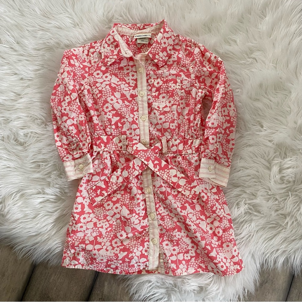 Cherokee 3T Pink Floral Shirt Dress